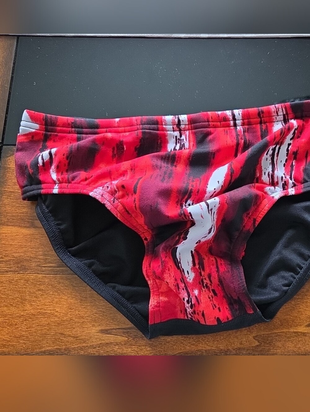 Speedo Red, Black & White Abstract Print Men's Swim Brief